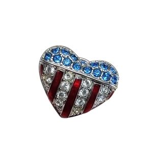 Swarovski Patriotic Red White Blue Heart Lapel Pin Flag USA Brooch
